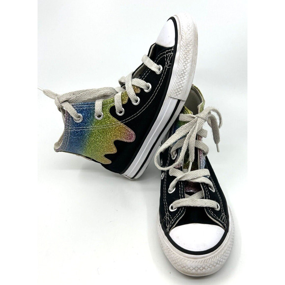 Converse Girls High Top Chuck Taylor Sneaker Size 11 Glitter Drip Black - Picture 1 of 7